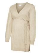 Mamalicious Mlnewanne L/S Knit Belt Cardigan Beige