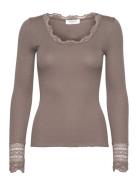 Rosemunde Rwbenita Ls O-Neck Lace T-Shirt Grå