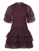 Malina Minnie Short Sleeve Lace Mini Dress Burgundy