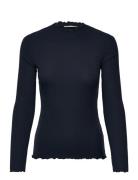 Rib T-Shirt With Frill Tops T-shirts & Tops Long-sleeved Navy Tom Tail...