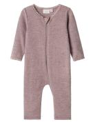 Nbfwang Wool Needle Nightsuit Solid Noos Långärmad Bodysuit Purple Nam...