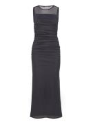 Nmcillian S/L Rouching Mesh Dress Fwd Maxiklänning Festklänning Navy N...