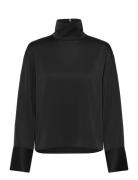 2Nd Francisca - Heavy Satin Tops Blouses Long-sleeved Black 2NDDAY