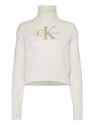 Chenille Monologo Sweater Tops Knitwear Turtleneck White Calvin Klein ...