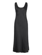 Viscose Satin Slip Dress Knälång Klänning Black Calvin Klein