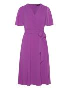 Belted Georgette Dress Knälång Klänning Purple Lauren Ralph Lauren