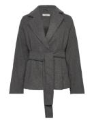 Belted Short Coat Ulljacka Jacka Grey Gina Tricot