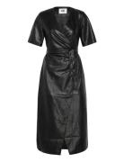 Ella Faux Leather Dress Knälång Klänning Black Twist & Tango