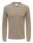 ONLY & SONS Onsphill Reg 12 Rib Ls Polo Knit Beige