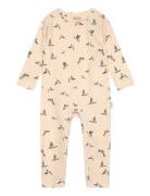 Jumpsuit L/S Printed Långärmad Bodysuit Beige Petit Piao