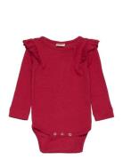 Petit Piao Body L/S Frill Modal Dot Röd