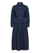 Denim Embroidered Flared Long Dress Maxiklänning Festklänning Navy Bob...