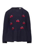 Copenhagen Colors Lambwool Blouse W. Frill & Bow Emb Marinblå