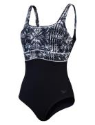 Speedo Womens Shaping Contoureclipse Printed Swimsuit Svart