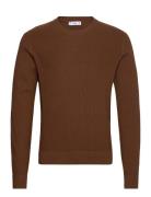 Ribbed Cotton Knitted Sweater Tops Knitwear Round Necks Brown Mango