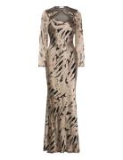 Malina Harley Silk Blend Slip Maxi Dress Beige