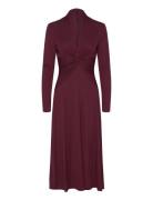 Twist-Front Stretch Jersey Dress Knälång Klänning Burgundy Lauren Ralp...