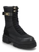 Tommy Hilfiger Biker Leather Mix Lace-Up Svart