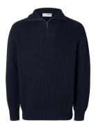 Selected Homme Slhdry Ls Knit Relaxed Half Zip Marinblå