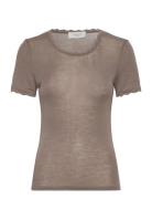 Rwsamber Ss T-Shirt W. Lace Tops Knitwear Jumpers Beige Rosemunde