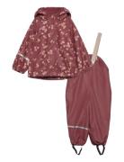 CeLaVi Rainwear Set - Aop, W. Fleece Röd