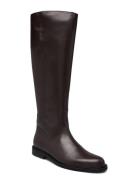 Boots - Flat - With Zipper Höga Stövlar Brown ANGULUS