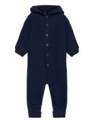 Wool Baby Suit W. Hood Outerwear Fleece Outerwear Fleece Suits Navy Mi...