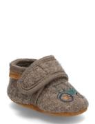 En Fant Wool Slippers W. Embroidery Brun