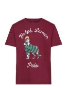 Dog-Print Cotton Jersey Tee Tops T-shirts Short-sleeved Burgundy Ralph...