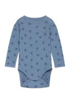 Hmlbambo Body Ls Långärmad Bodysuit Blue Hummel