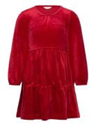 GANT Velour Tiered Dress Röd