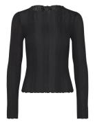 Monki Ribbed Long Sleeve Lettuce Hem Top Svart