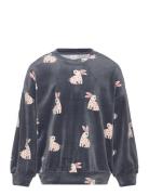 Lindex Sweater Velour Aop Rabbit Grå