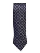 AN IVY Navy Woven Flower Silk Tie Marinblå