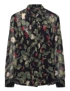 Lauren Ralph Lauren Floral Crinkle Georgette Tie-Neck Blouse Svart