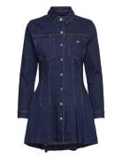 Tommy Jeans Denim Pleated Trucker Dress Marinblå