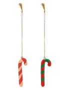 Anna + Nina Set Of 2 Candy Cane Ornaments Multi/patterned