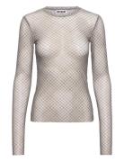 Weekday Mesh Print Long Sleeve Top Beige