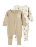 Name It Nbnnightsuit 2P Zip Ff Jet Bear Noos Beige