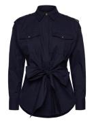 Lauren Ralph Lauren Tie-Front Cotton-Blend Shirt Marinblå