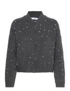 Mango Knitted Jacket With Pearl Details Grå