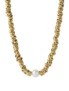 Bud To Rose Velvet Pearl Necklace Gold Guld