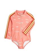 Mini Rodini Seagull Aop Ls Swimsuit Rosa