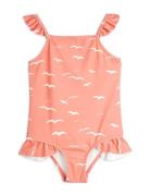 Mini Rodini Seagull Aop Frill Swimsuit Rosa