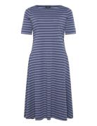 Lauren Women Striped Stretch Cotton Midi Dress Blå