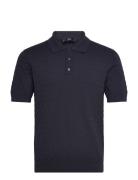 Mango 100% Cotton Braided Knitted Polo Shirt Marinblå