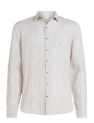 Calvin Klein Linen Stripe Slim Shirt Kräm