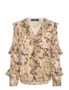 Lauren Ralph Lauren Floral Ruffle-Trim Georgette Blouse Grön