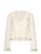 Mango Ruffled Blouse With Bow Closure Beige